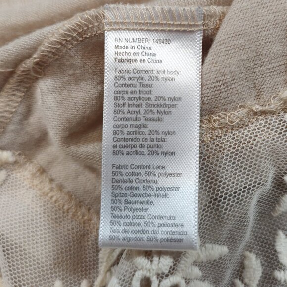 Lili's Loft Beige Lace Trimmed Hi/Lo Shirt XL - Picture 6 of 8